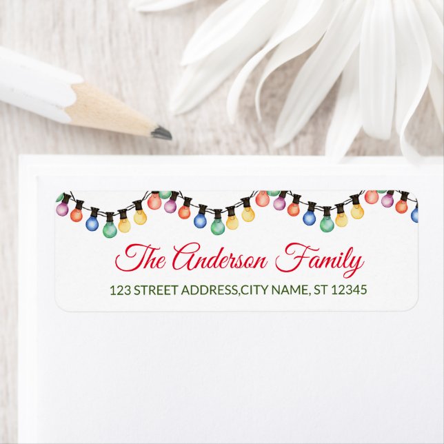 Elegant String of Merry Christmas Light Bulbs Label (Insitu)