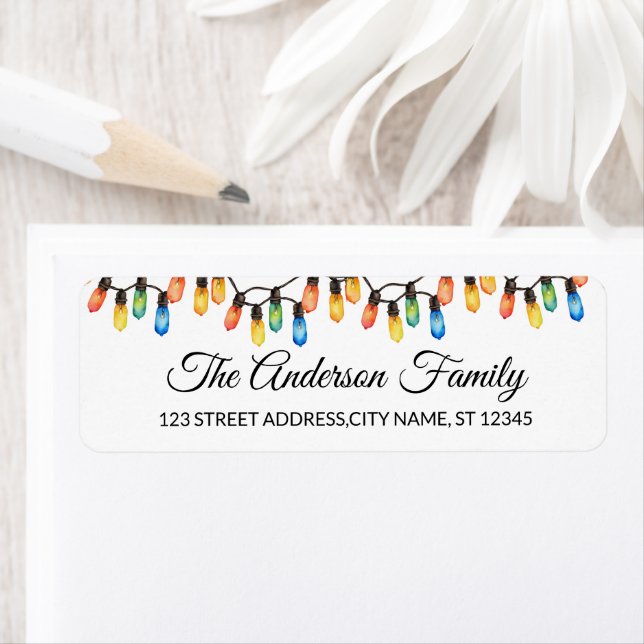 Elegant String of Merry Christmas Light Bulbs Label (Insitu)