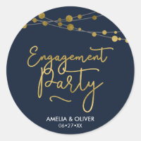 Elegant Strings of Lights Blue Engagement Party Classic Round Sticker