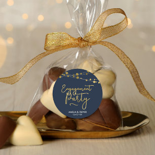 Elegant Strings of Lights Blue Engagement Party Classic Round Sticker