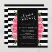 Elegant stripe and floral bridal shower invitation (Front/Back)