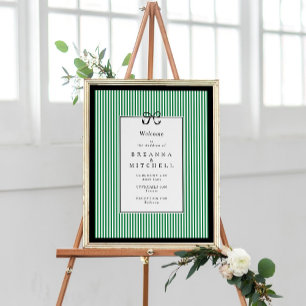 Elegant Stripe Black Border Bow Wedding Welcome Poster