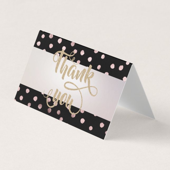 Elegant Stripe Black, Dots Thank You Card (Front)