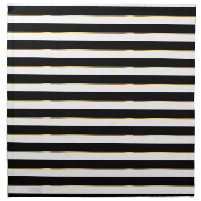  Elegant Stripe Black Gold White    Cloth Napkin (Front)