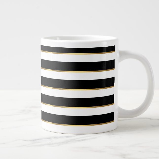  Elegant Stripe Black Gold White    Giant Coffee Mug (Right)