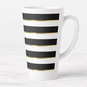Elegant Stripe Black Gold White Latte Mug