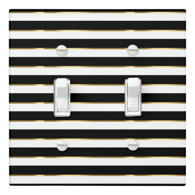  Elegant Stripe Black Gold White       Light Switch Cover (In Situ)