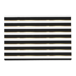 Elegant Stripe Black Gold White   Placemat