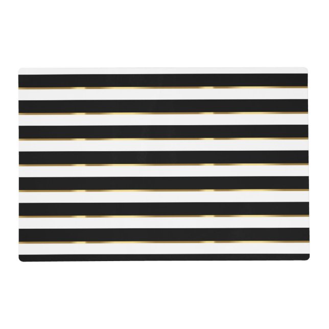  Elegant Stripe Black Gold White   Placemat (Front)