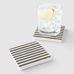 Elegant Stripe Black Gold White Stone Coaster