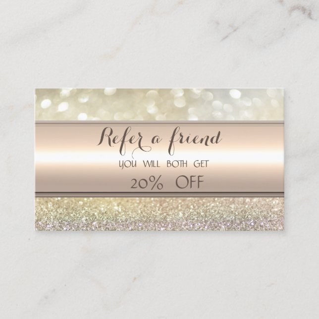 Elegant Stripe Bokeh Glitter Referral Card (Front)