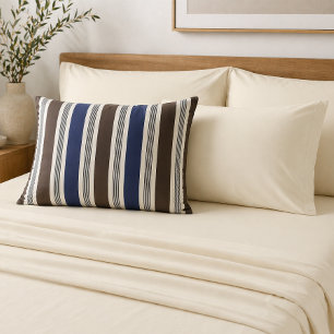 Elegant Stripe Cabana Style Navy Blue Brown  Pillow Case
