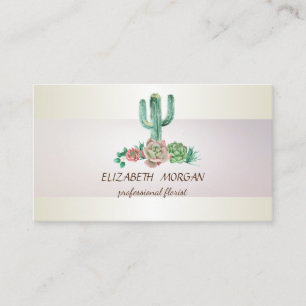 Elegant Stripe Cactus Succulent Business Card