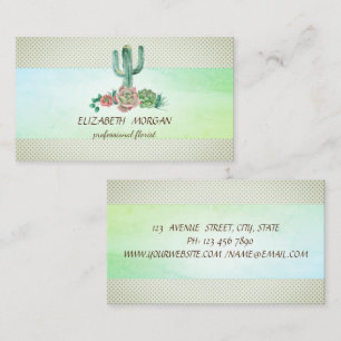 Elegant Stripe Cactus Succulent Dots Business Card