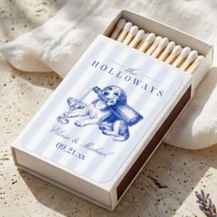 Elegant Stripe Chinoiserie Beagle Wedding Matchboxes