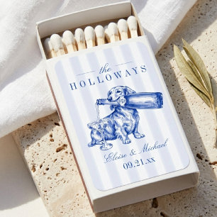 Elegant Stripe Chinoiserie Dachshund Wedding Matchboxes