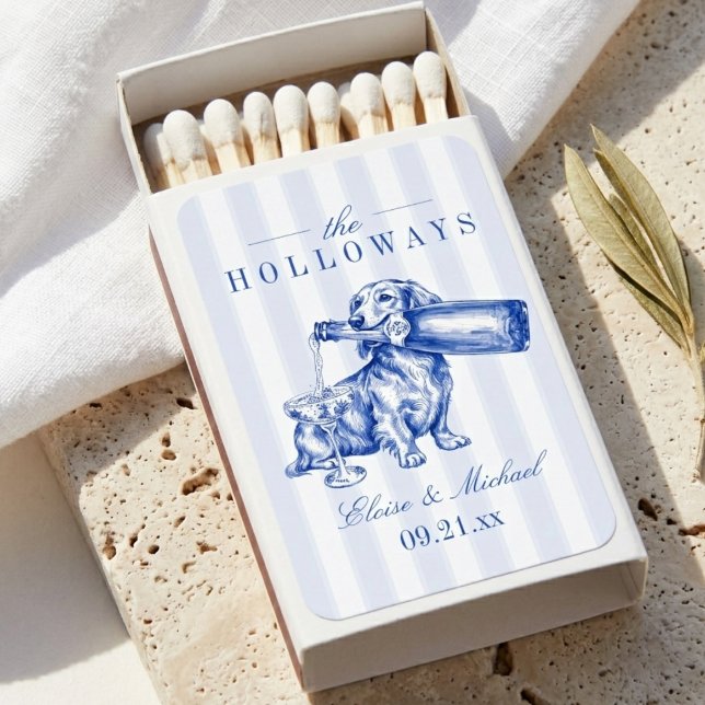 Elegant Stripe Chinoiserie Dachshund Wedding Matchboxes (Elegant Stripe Chinoiserie Dachshund Wedding Matchboxes)