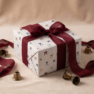 Elegant Stripe Colorful Watercolor Christmas Bows Wrapping Paper