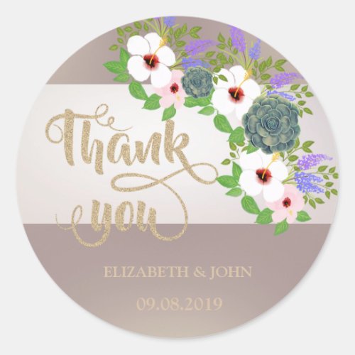 Elegant Stripe Floral Thank You Wedding Sticker