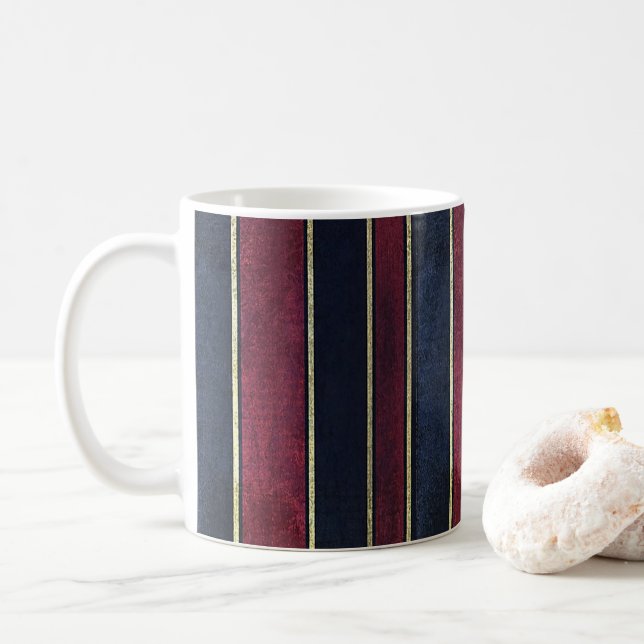 Elegant Stripe Gold Burgundy Black Mug (With Donut)