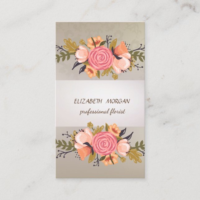 Elegant  Stripe ,Lace, Floral Business Card (Front)