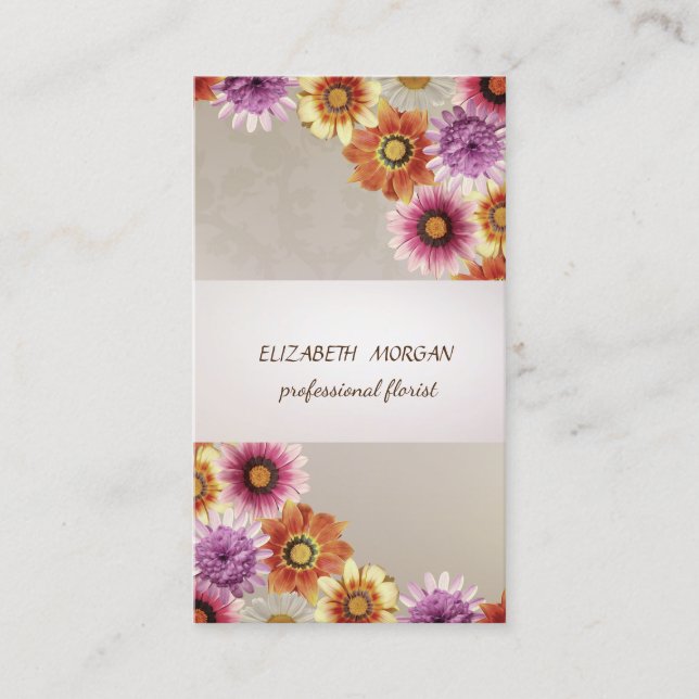 Elegant  Stripe ,Lace, Flowers Business Card (Front)