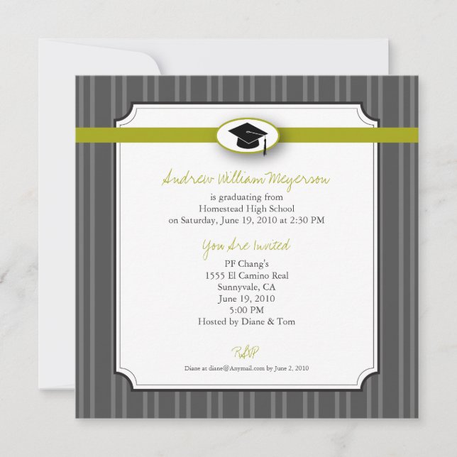 Elegant Stripe Pattern: Green Invitation (Front)