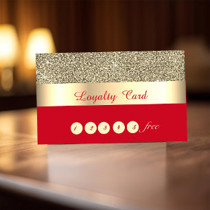 Elegant ,Stripe, Red ,Gold Glitter Loyalty Card