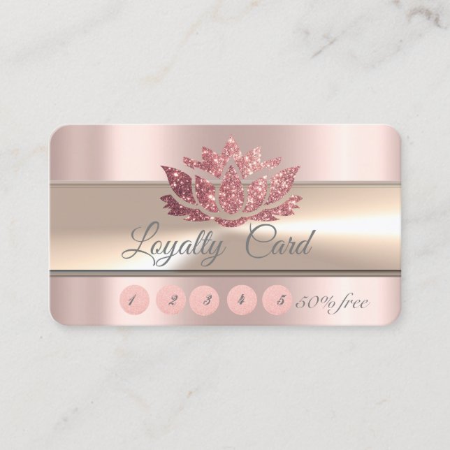 Elegant Stripe Rose Gold Glitter Lotus Loyalty Card (Front)