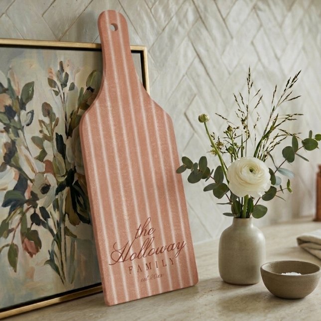 Elegant Stripe Script Typography Family Name  Cutting Board (Elegant Stripe Script Typography Family Name Cutting Board)