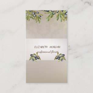 Elegant Stripe Watercolor Olive Branches Business Card