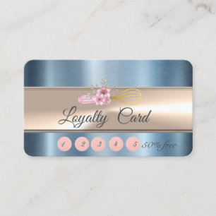 Elegant Stripe Whisk Bakery Blue Metallic Loyalty Card