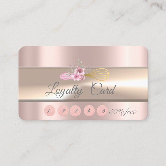 Elegant Stripe Whisk Bakery Rose Gold L Loyalty Card (Front)