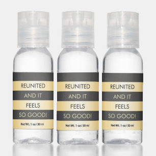 Elegant, striped, black and golden reunion hand sanitizer