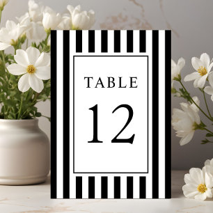Elegant Striped Black And White Wedding Table Number