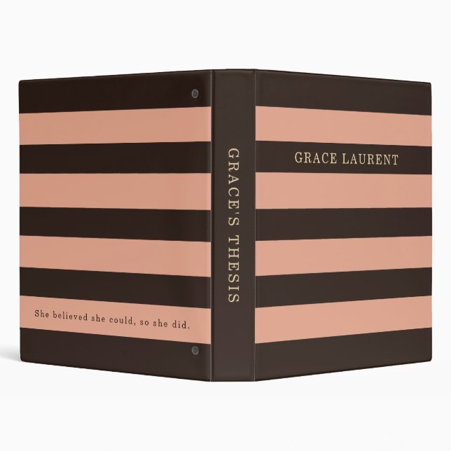 Elegant Striped Custom Monogram Thesis  3 Ring Binder (Background)