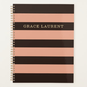 Elegant Striped Custom Name & Monogram Spiral Planner