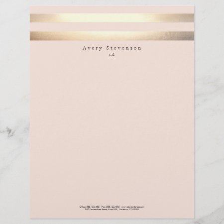 Elegant Striped Faux Gold And Pink Letterhead