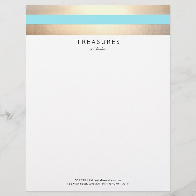 Elegant Striped FAUX Gold Turquoise Blue Letterhead (Front)