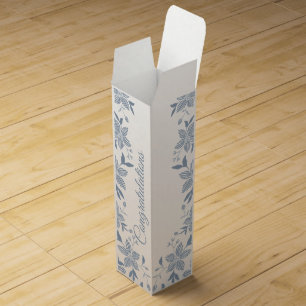 Elegant Striped Flower in Dusty Blue Wine Box