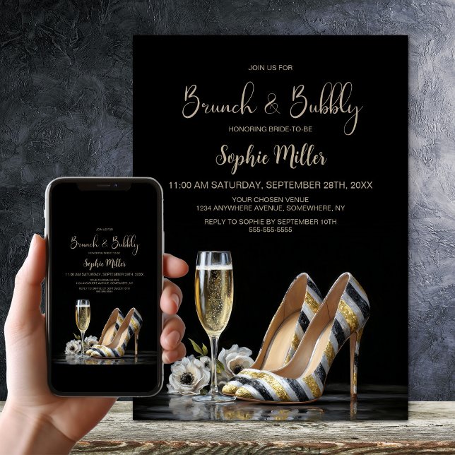 Elegant Striped High Heel Shoes Brunch and Bubbly Invitation (Creator Uploaded)