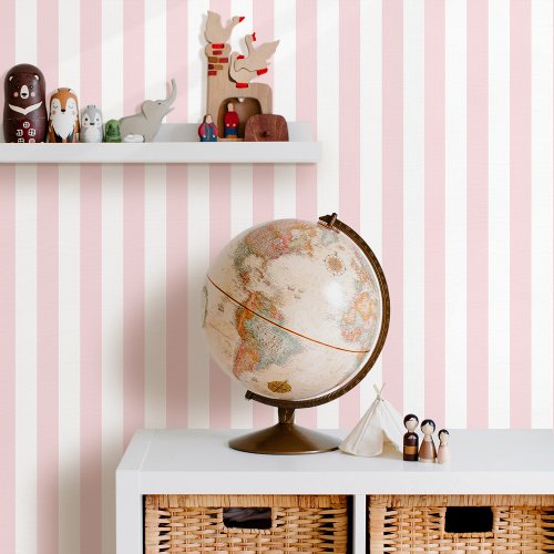 Elegant Striped Pale Pink White Kids Nursery Wallpaper