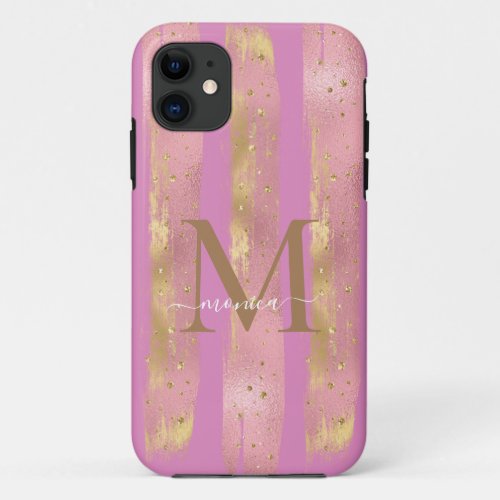 Elegant Striped Pink Gold Glitter iPhone Case