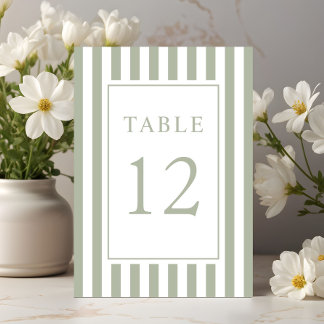  Elegant Striped Sage Green Wedding Table Number