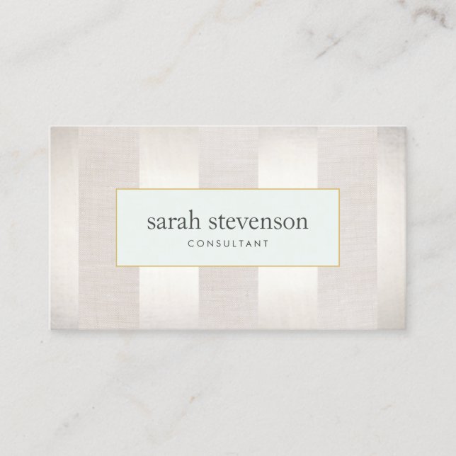Elegant Striped Silver and Beige Professional Business Card (Front)