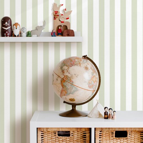 Elegant Striped Soothing Sage Green White Wallpaper