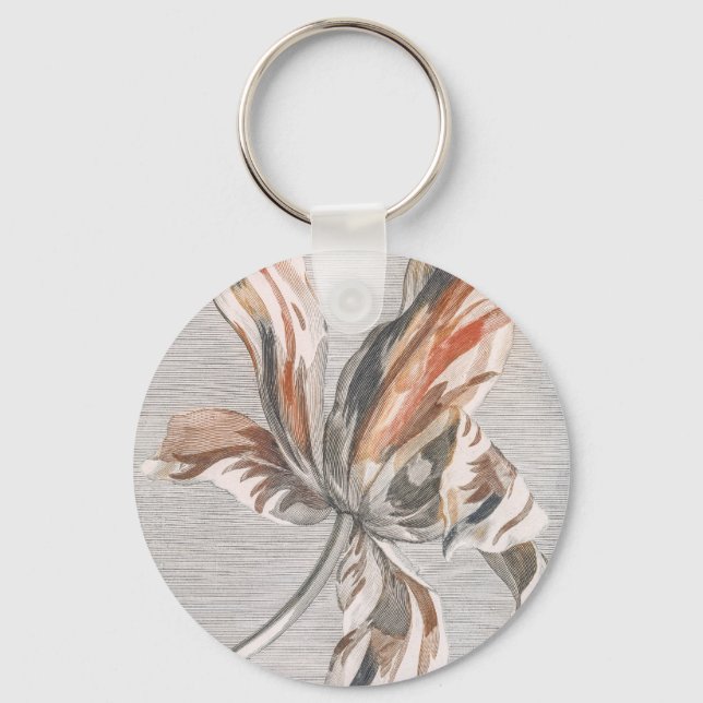 Elegant Striped Tulip Antique Flower Etching Keychain (Front)