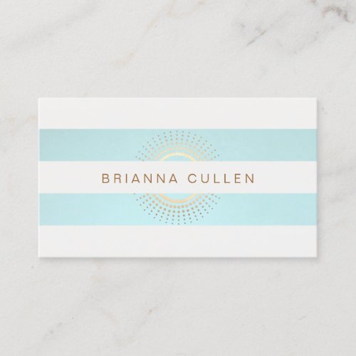 Elegant Striped Turquoise and Gold Circles Business Card