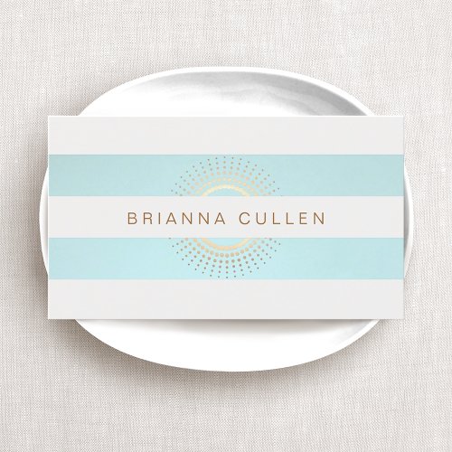 Elegant Striped Turquoise and Gold Circles Business Card Templates
