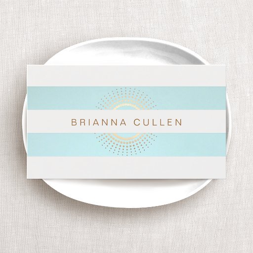 Customizable Elegant Striped Turquoise and Gold Circles Business Card Templates